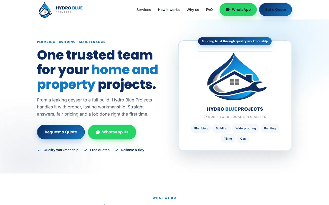 Hydro Blue Projects homepage screenshot