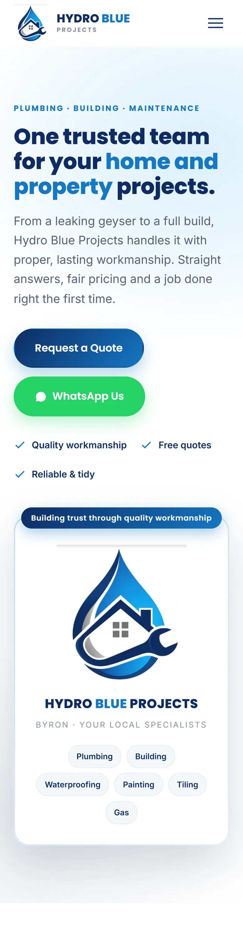 A CraftedWeb client website on a phone